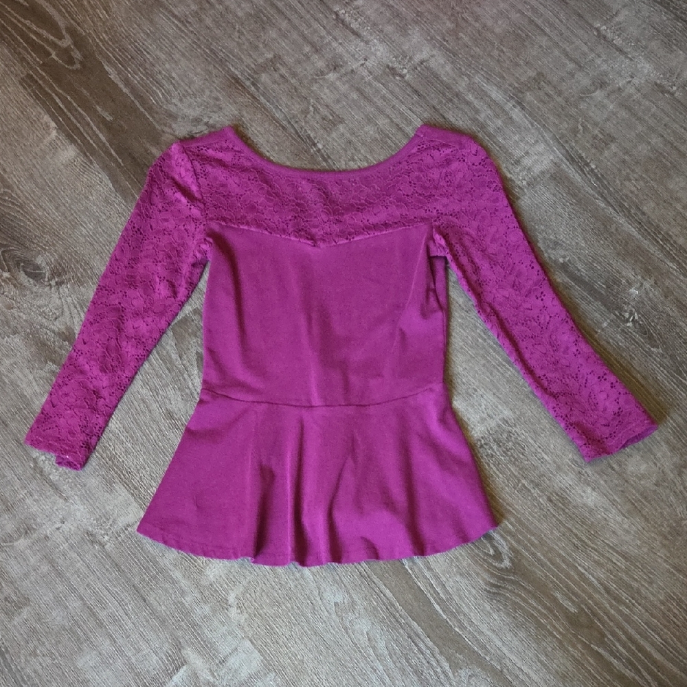 Express Magenta Lace Blouse With Peplum